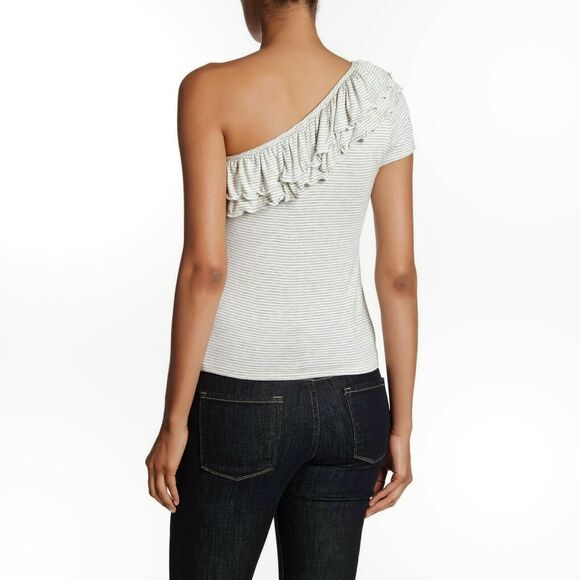 ROMEO + JULIET Couture striped ruffle one shoulder tee shirt top Size Medium NEW - Picture 4 of 5